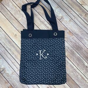 Thirty-one bag. Denim blue with champagne dots.